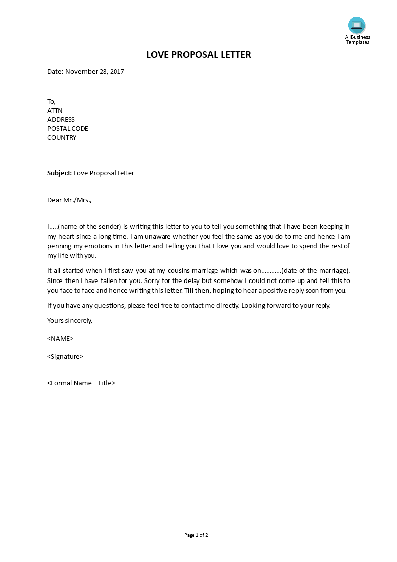 love proposal letter template