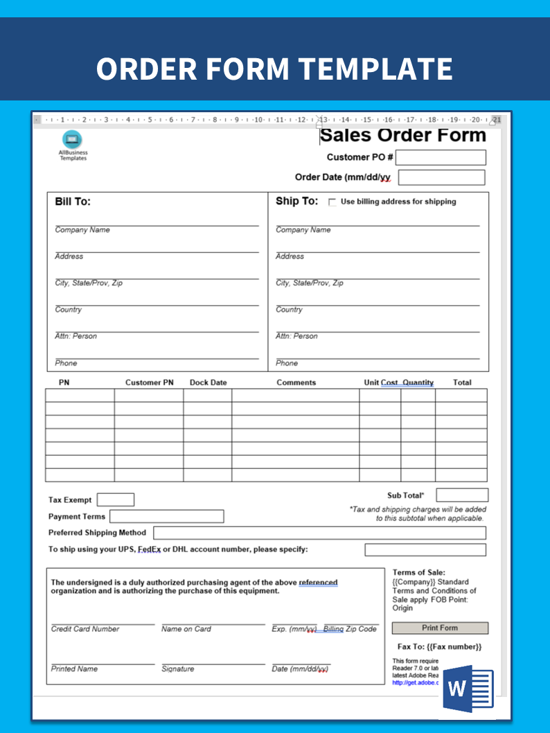 Sample Sales Order Form Templates at