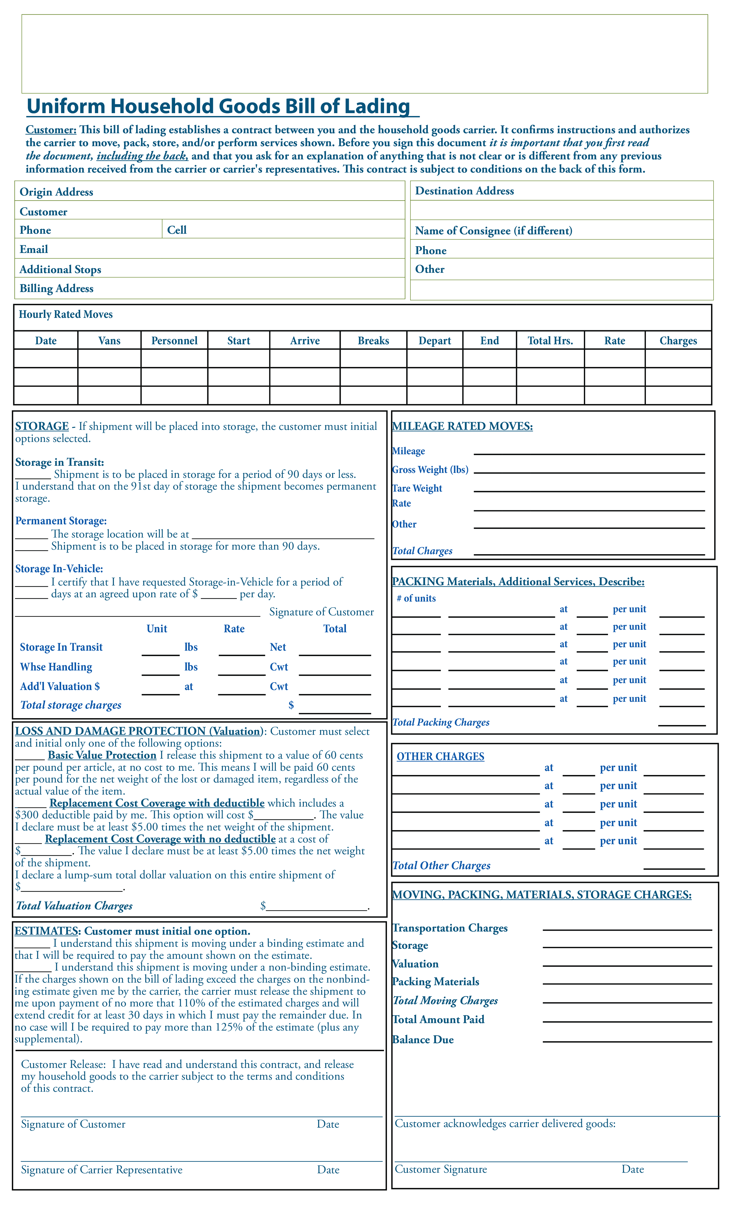 Sample Bill Of Lading Templates At Allbusinesstemplates