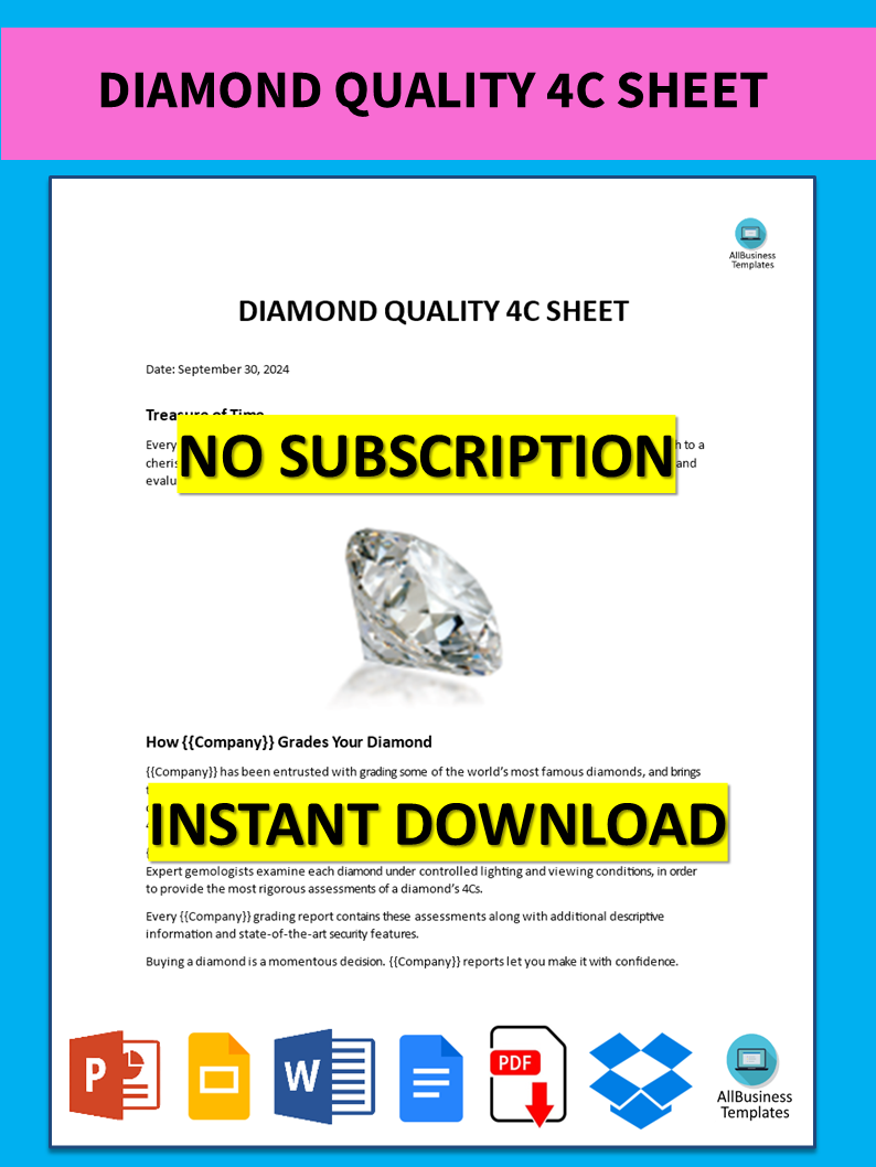 diamond quality 4c sheet template