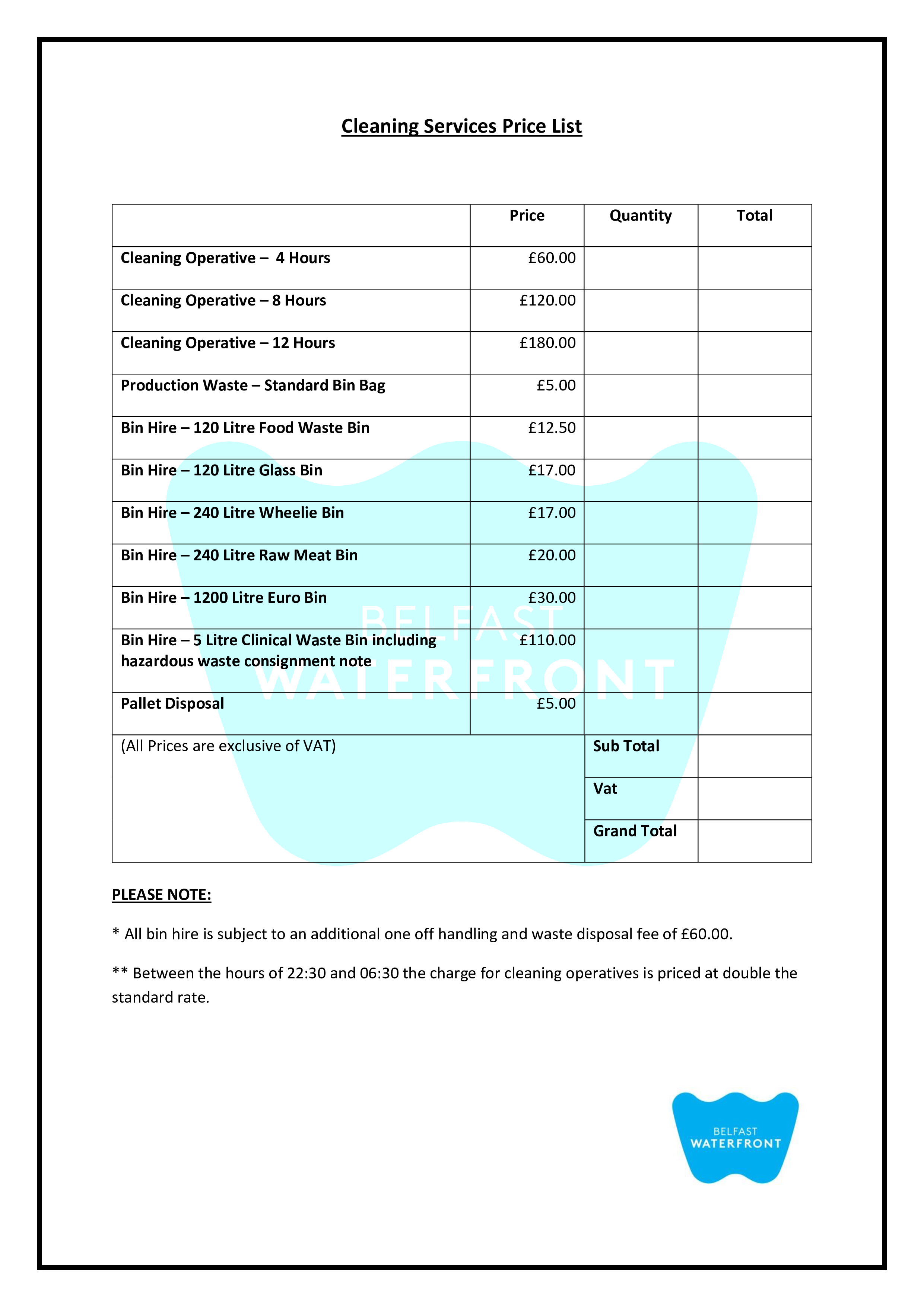 Cleaning Service Price List Templates At Allbusinesstemplates