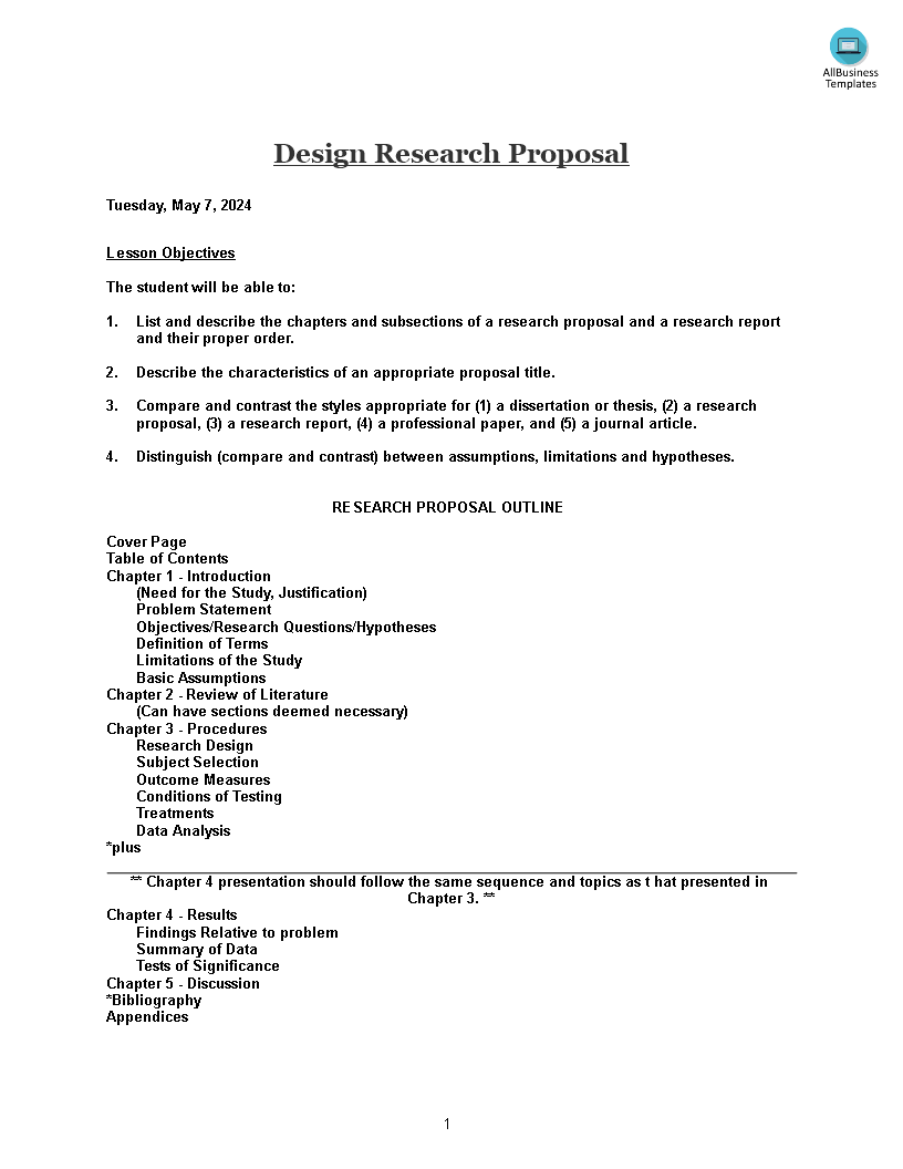 contents of chapter one of a research proposal