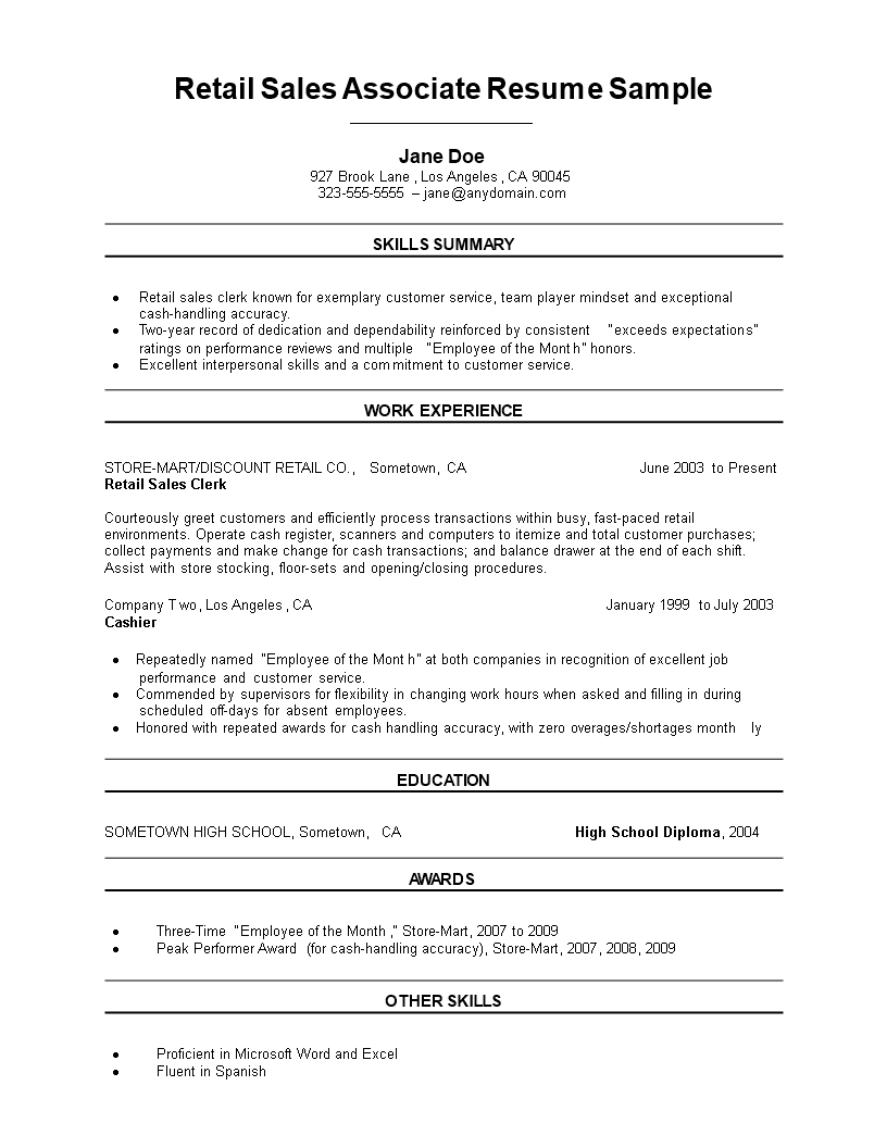 Associate Resume Sample