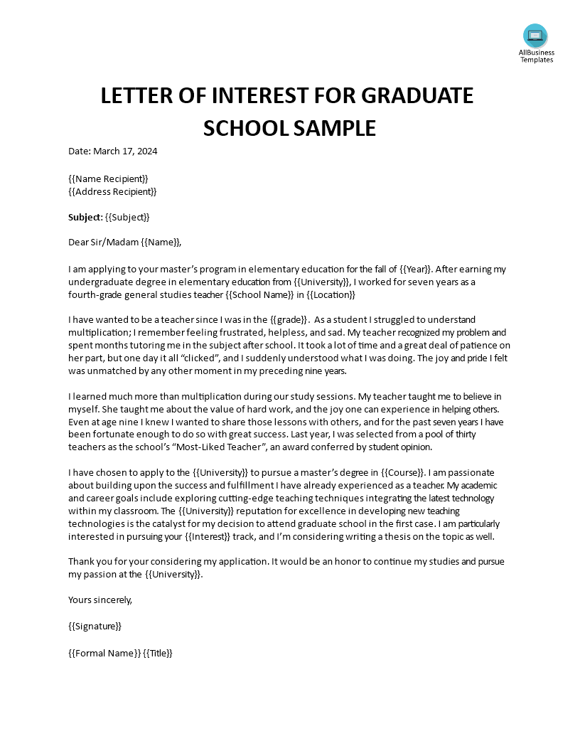 letter of interest sample education