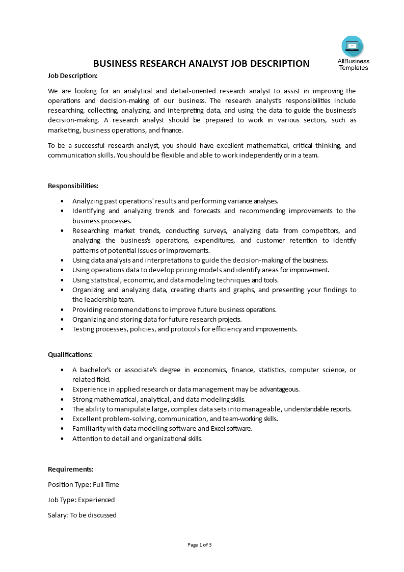 research analyst job description uk