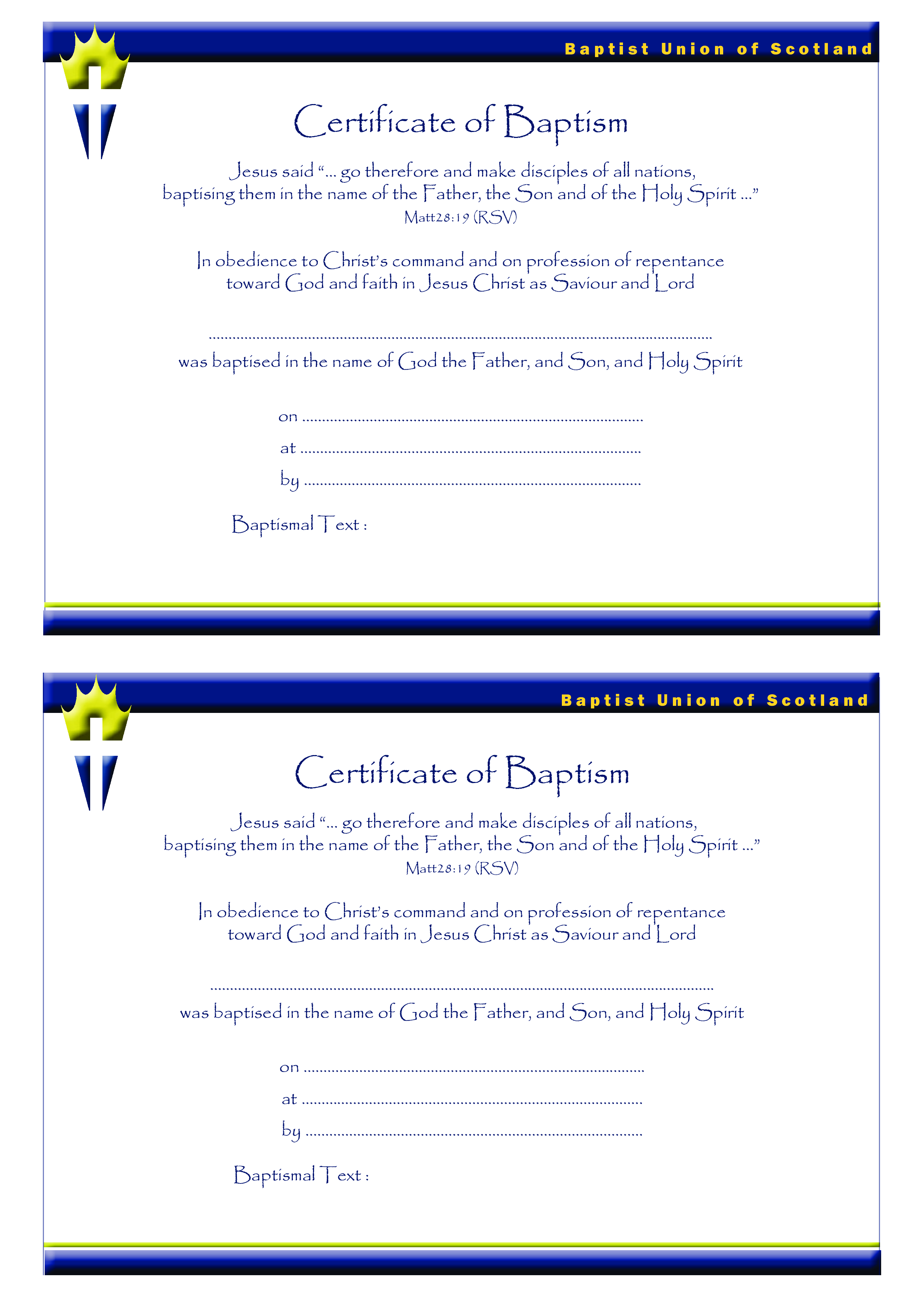 Certificate of Baptism Catholic 模板