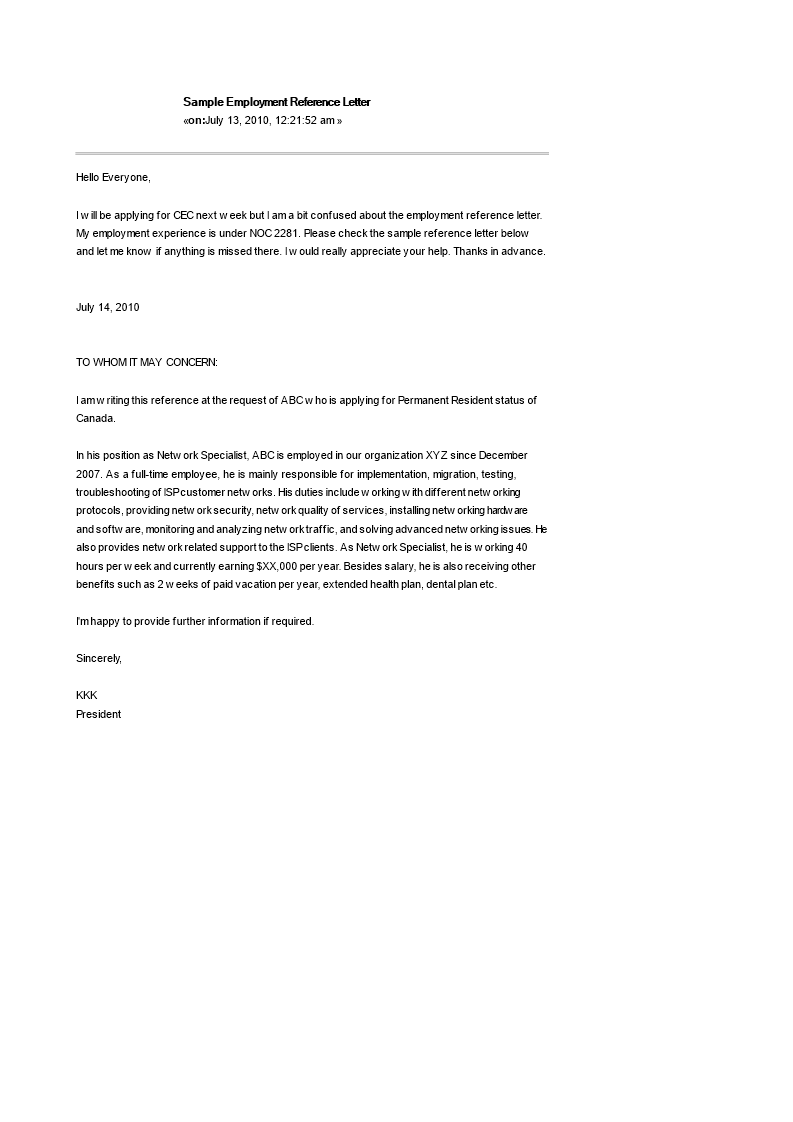 Example Of Employment Reference Letter Templates At 