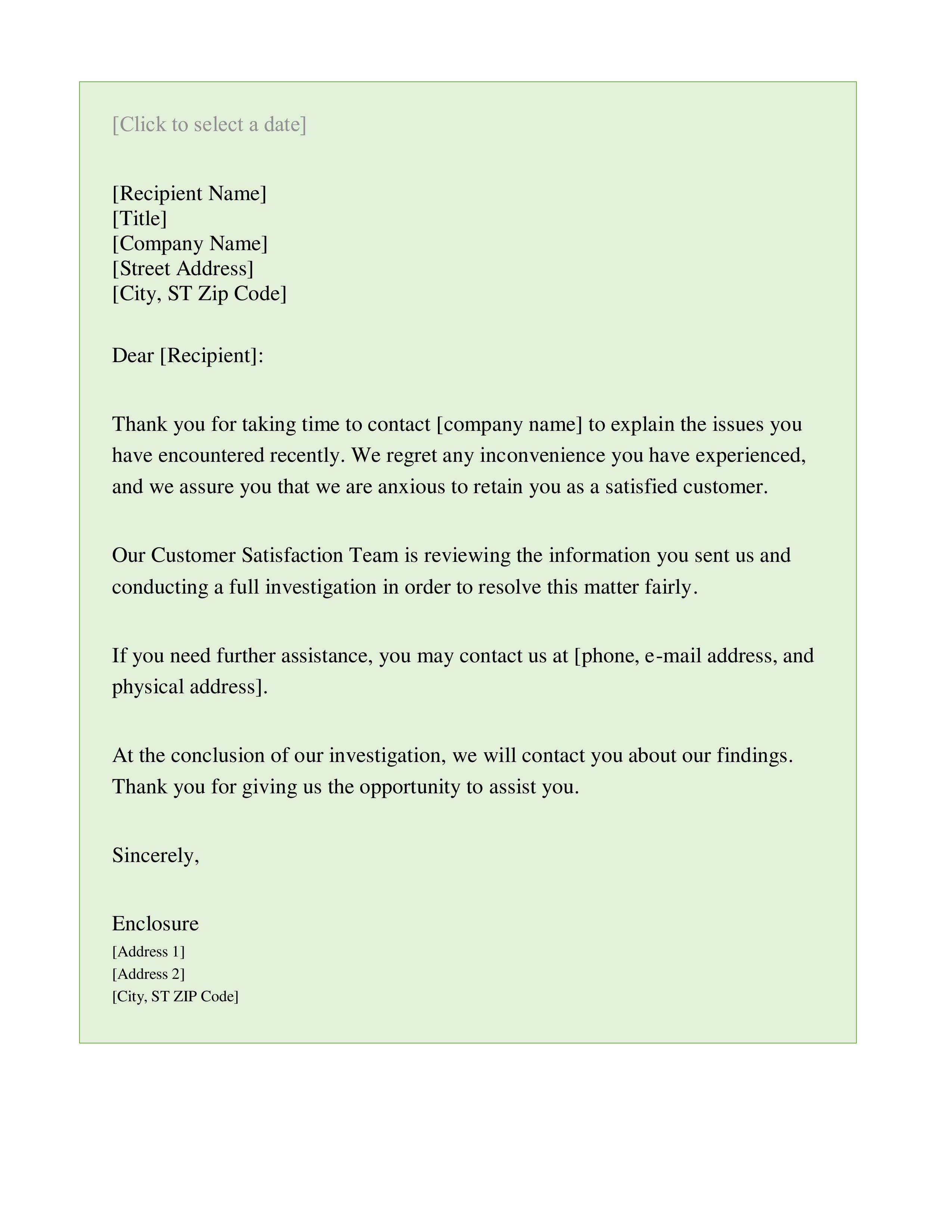 Complaint Response Letter Templates At Allbusinesstemplates