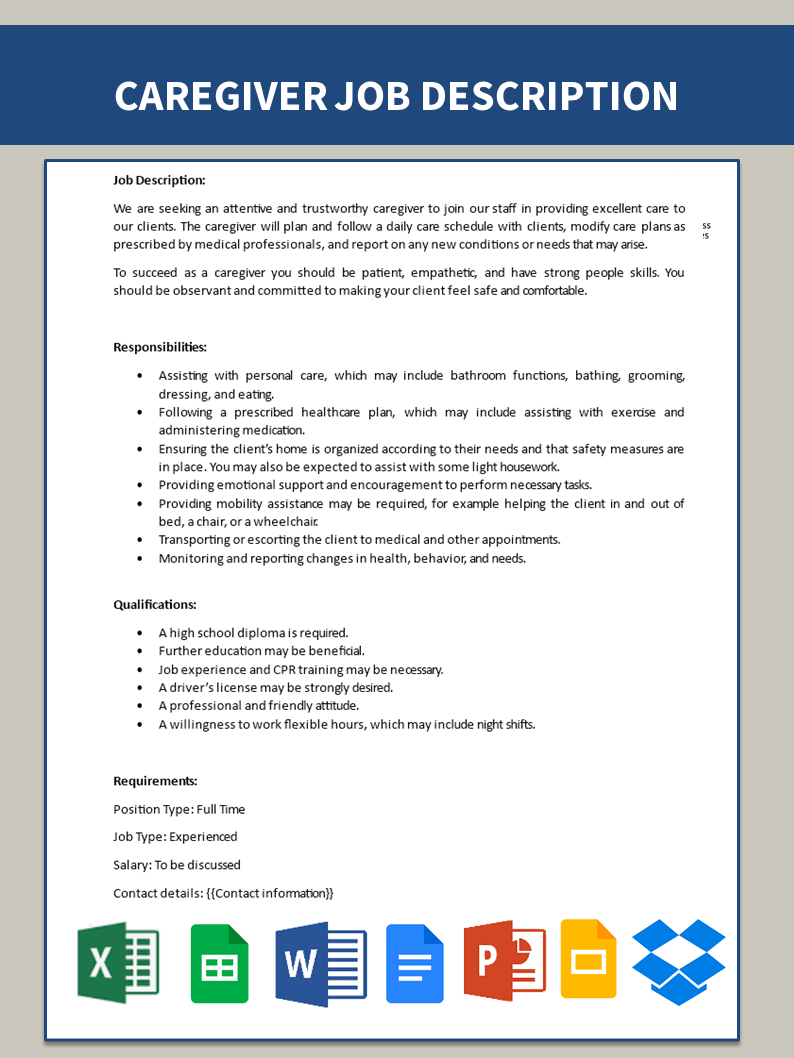 Libreng Caregiver Job Description