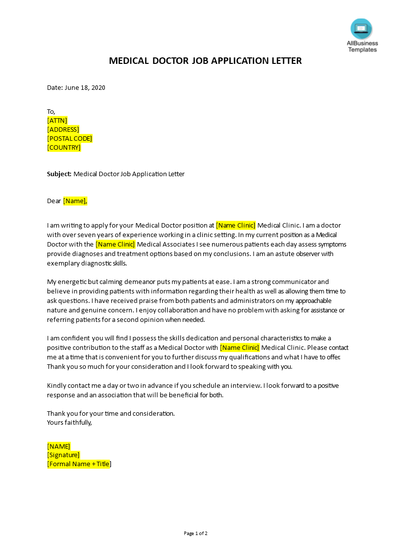 cover letter example doctor