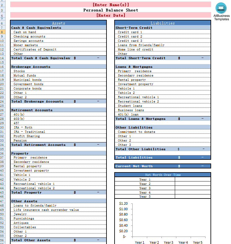Personal Balance Sheet Excel Template Templates At 
