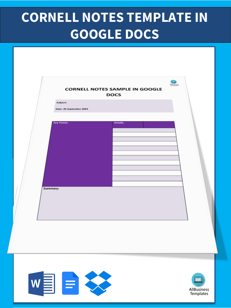 cornell notes template in google docs plantilla imagen principal