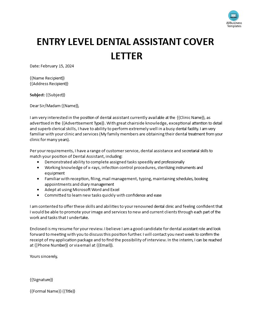 sample cover letter for dental assistant position with no experience