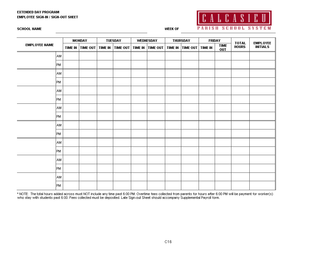 Employee Sign In Sheet Excel Templates At Allbusinesstemplates