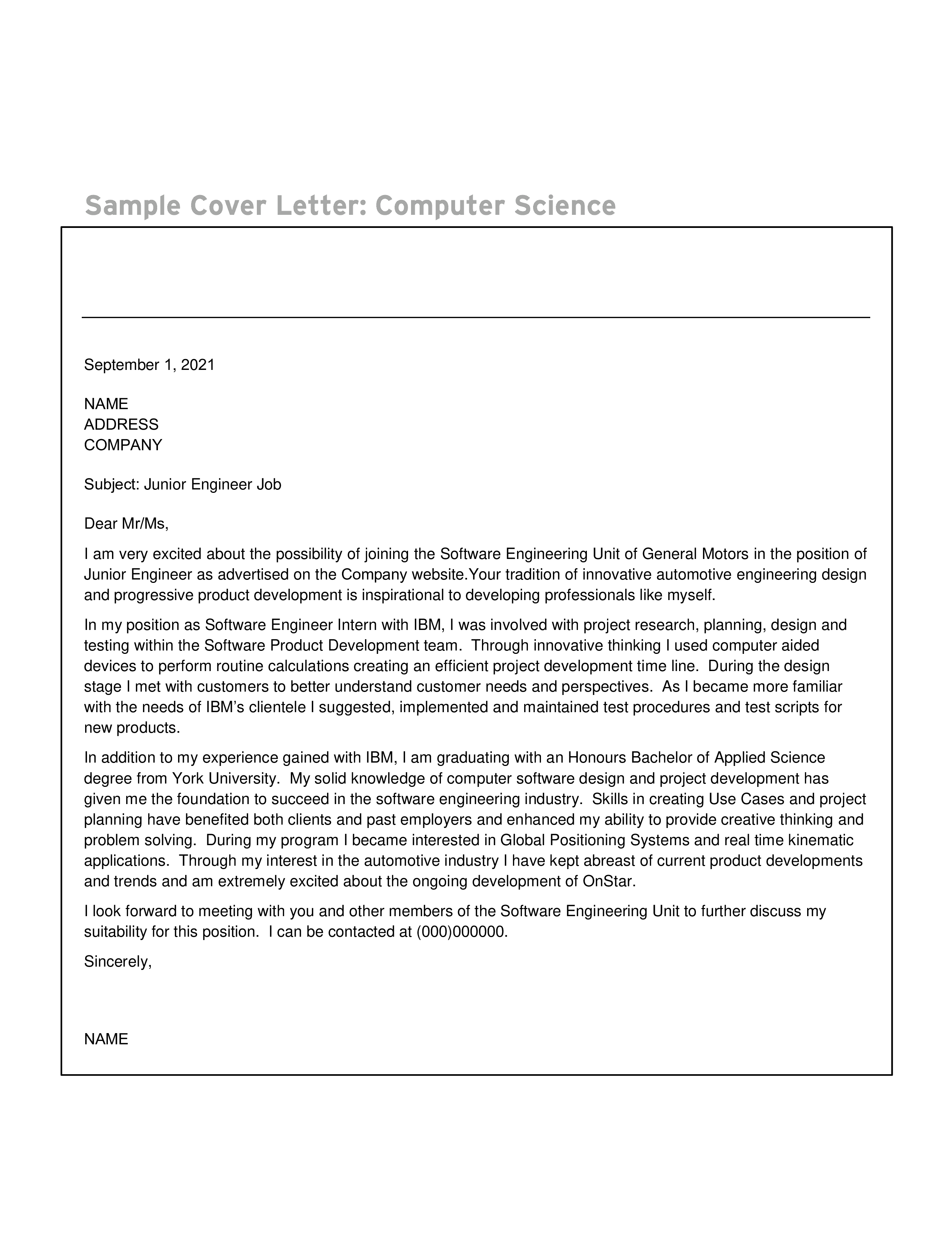 cover letter sample software developer
