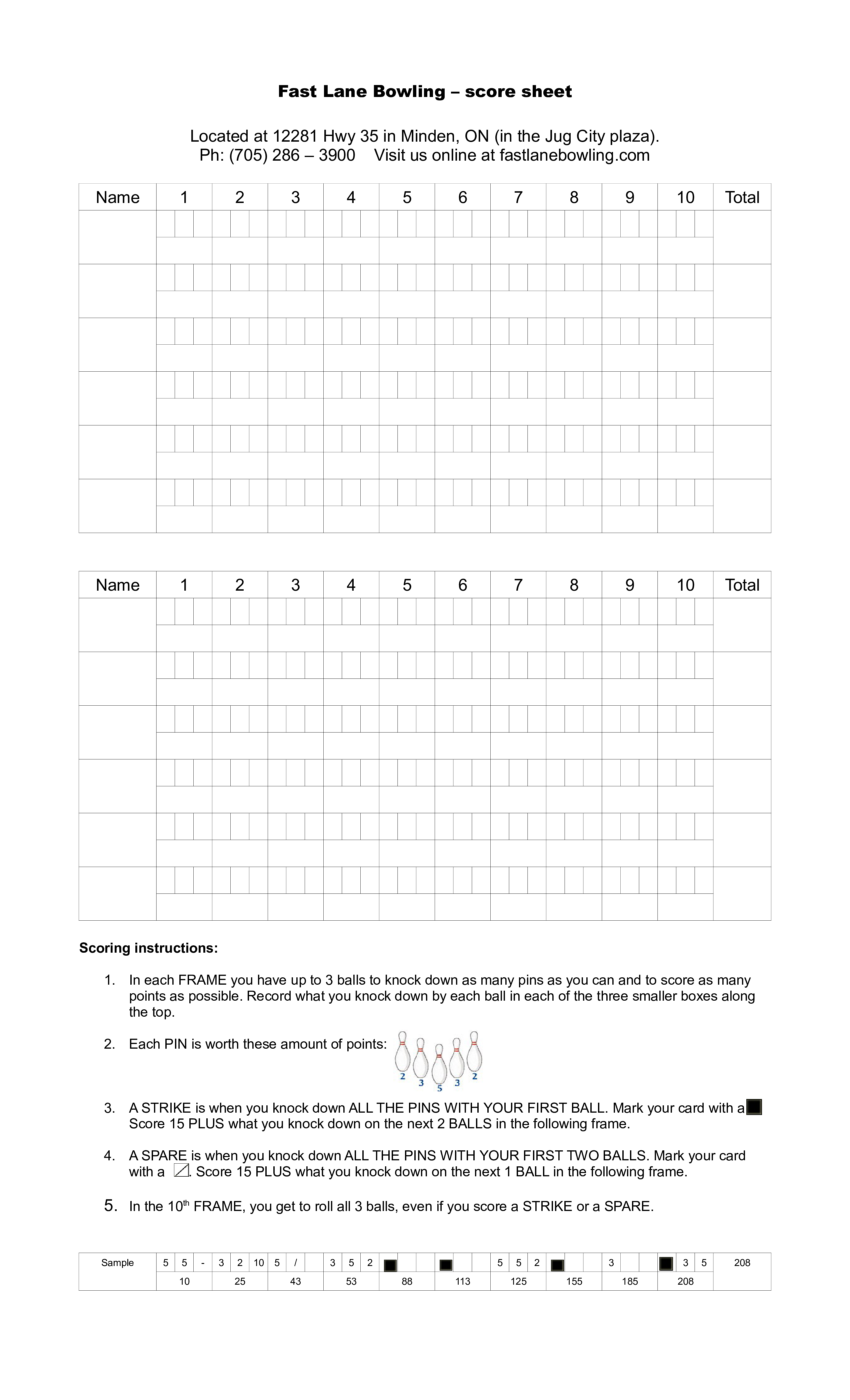  Fast Lane Bowling Score Sheet Allbusinesstemplates
