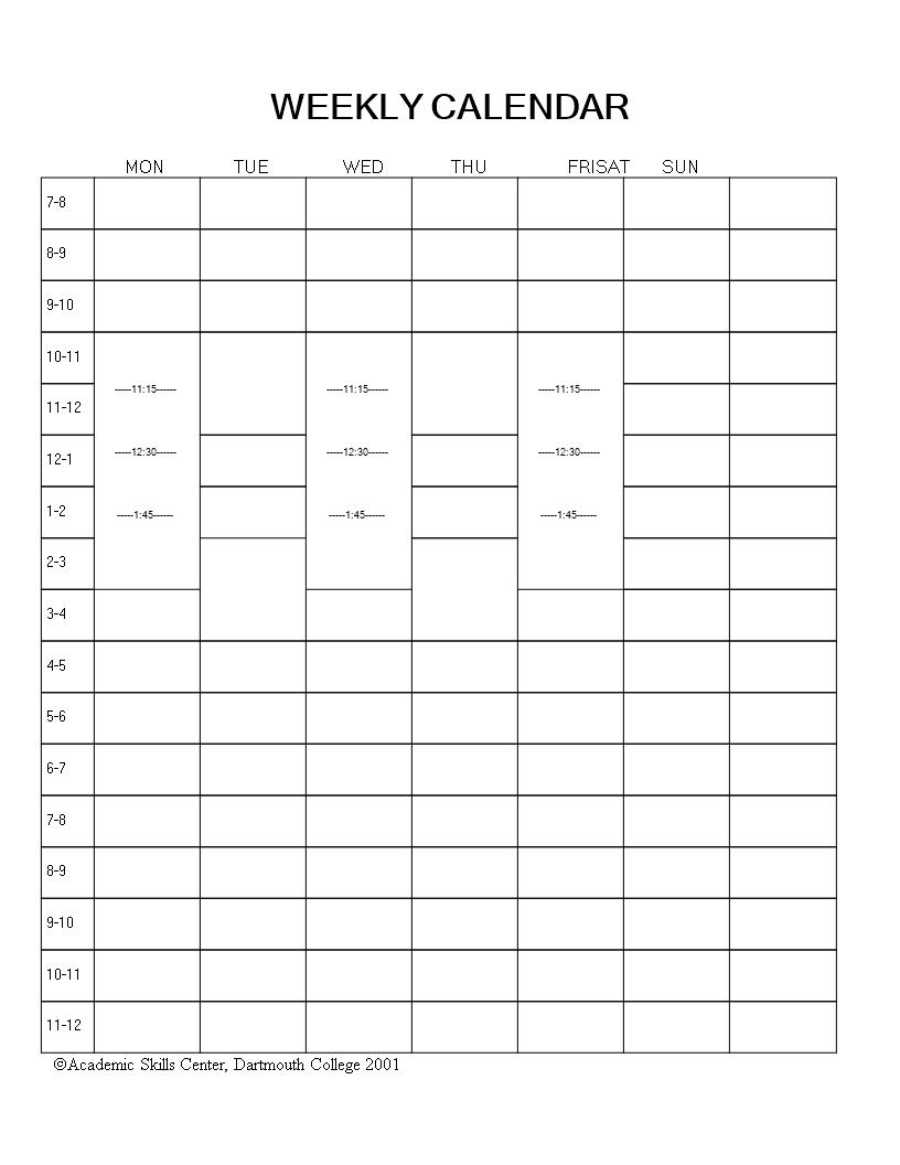 weekly calendar word voorbeeld afbeelding 