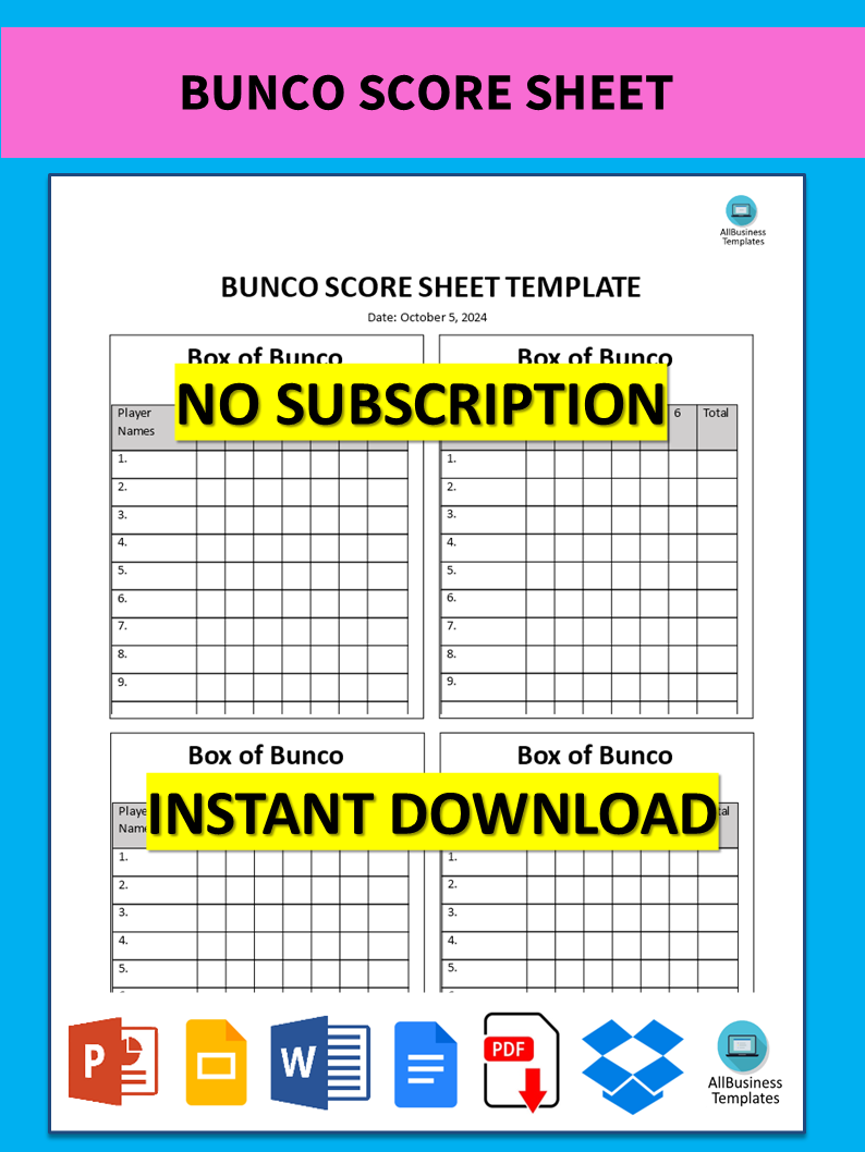 bunco score sheet template