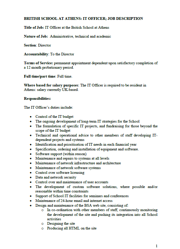 IT Revised Officer Job Description Template Templates At 