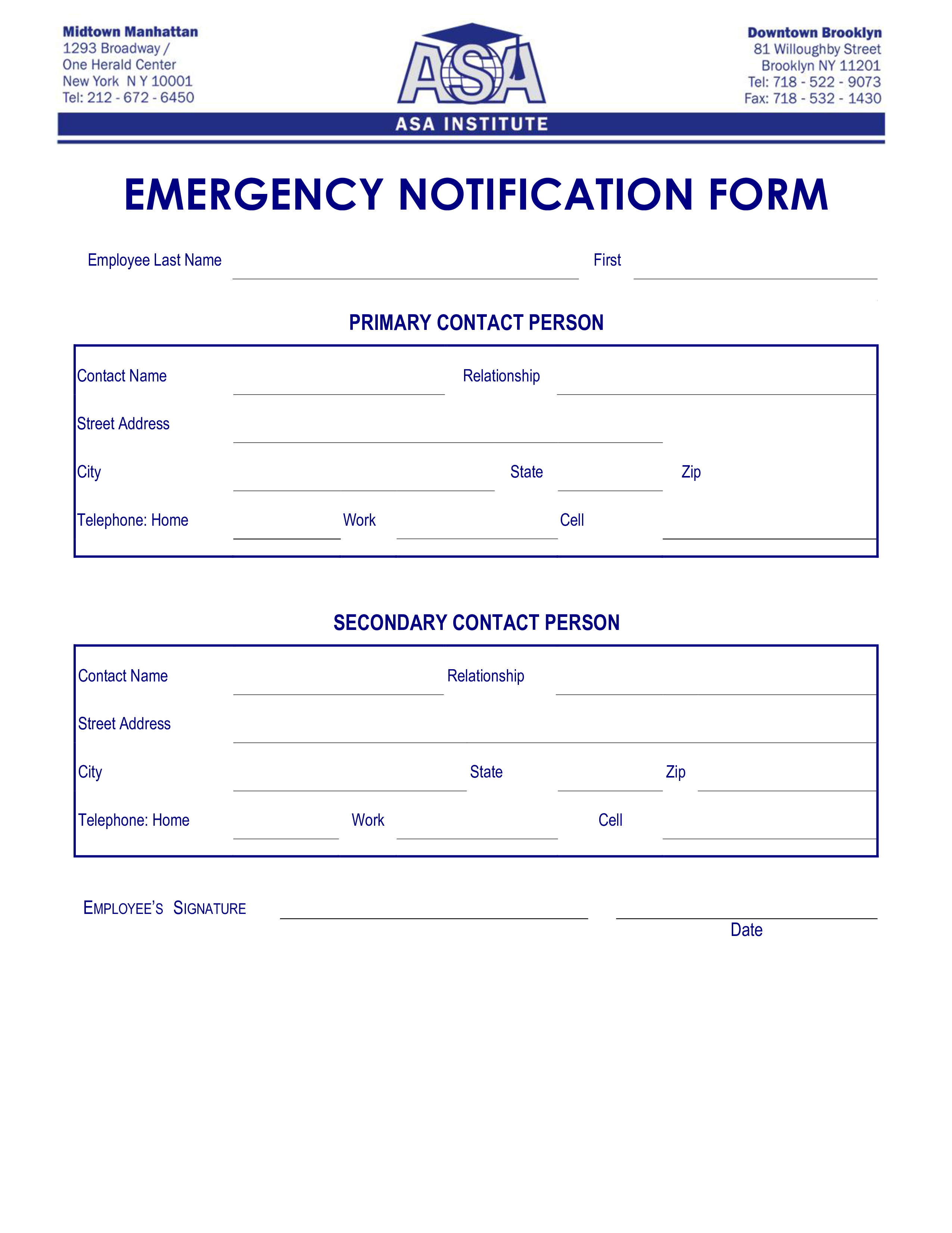 institute employee emergency notification form plantilla imagen principal