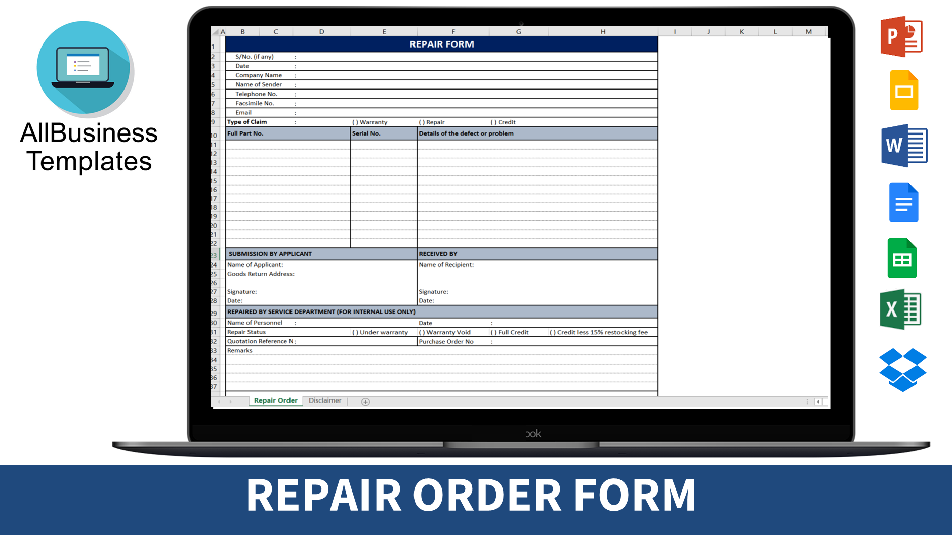 repair order template template
