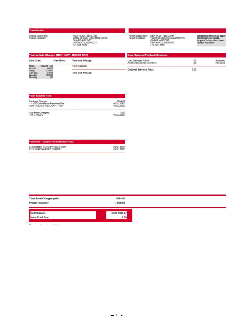 Kostenloses Car Rental Receipt Sample