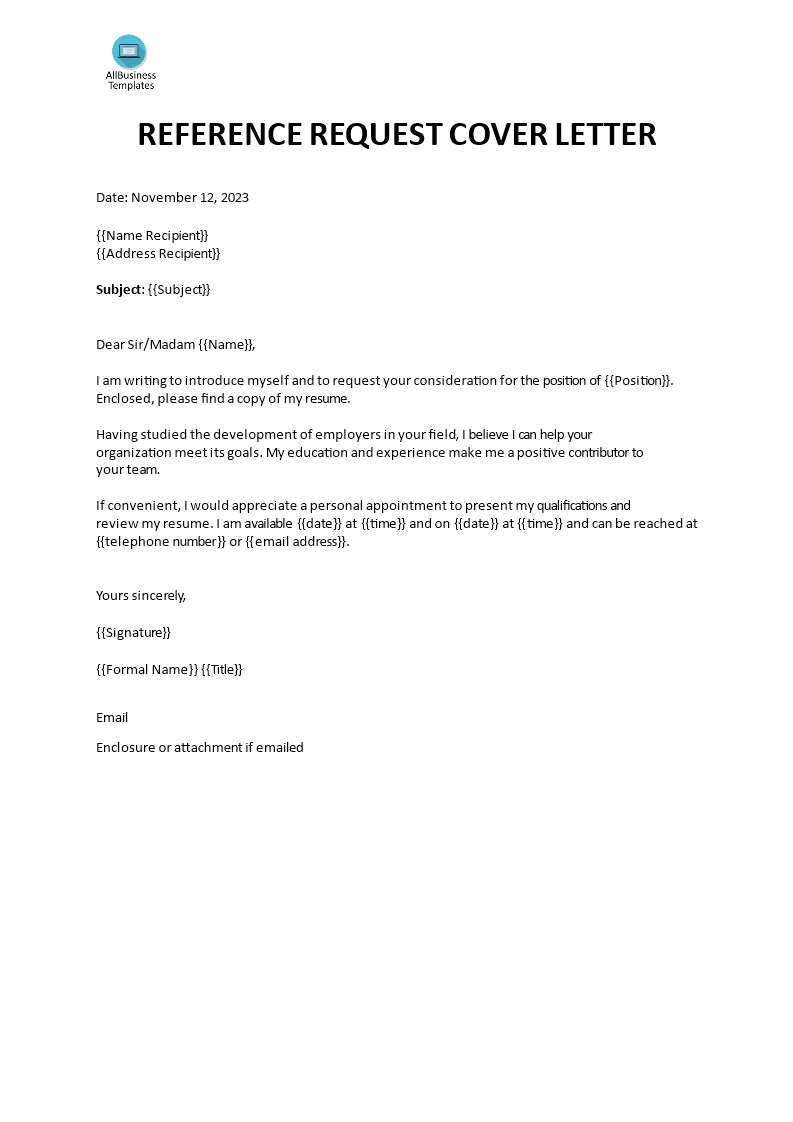 Gratis Reference Request Cover Letter