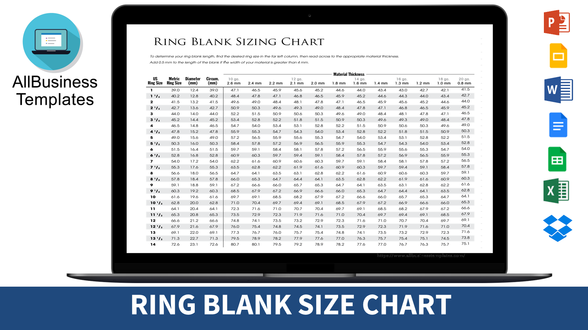 Télécharger Gratuit Ring Blank Size Chart