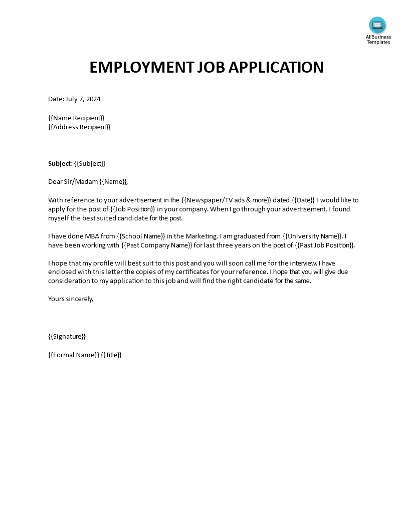 Sales Manager Employment Job Application 模板