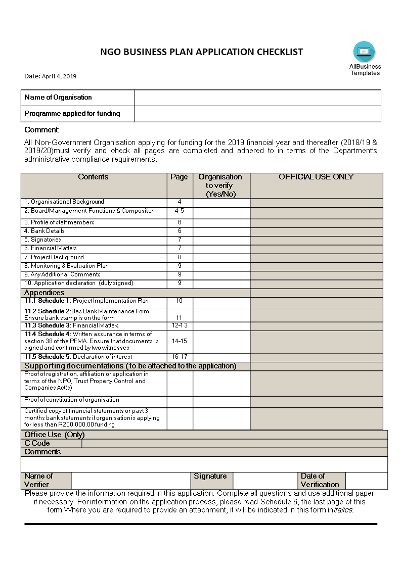 Funding Plan Template