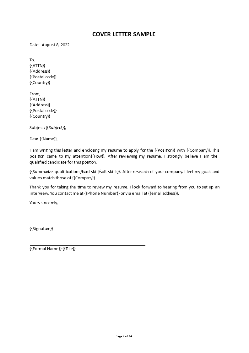 Cover Letter Format for Job Application | Templates at ...