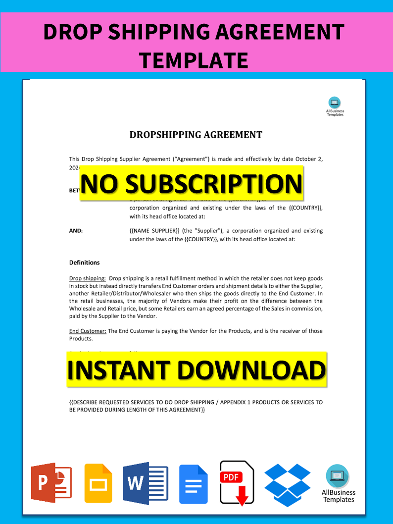 drop shipping agreement template Hauptschablonenbild