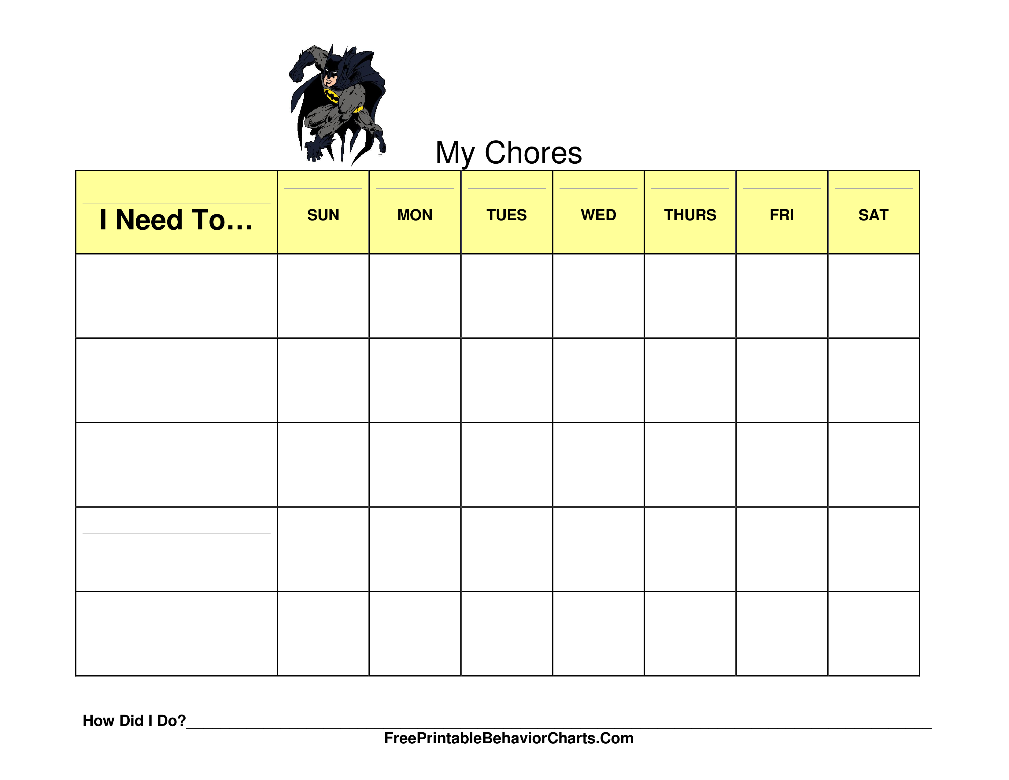Sample Children's Chore Chart 模板