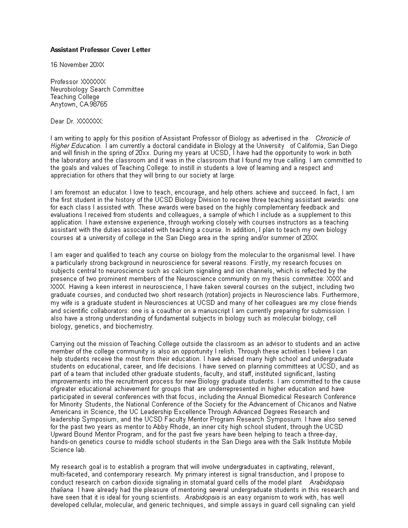 cover letter for assistant professor