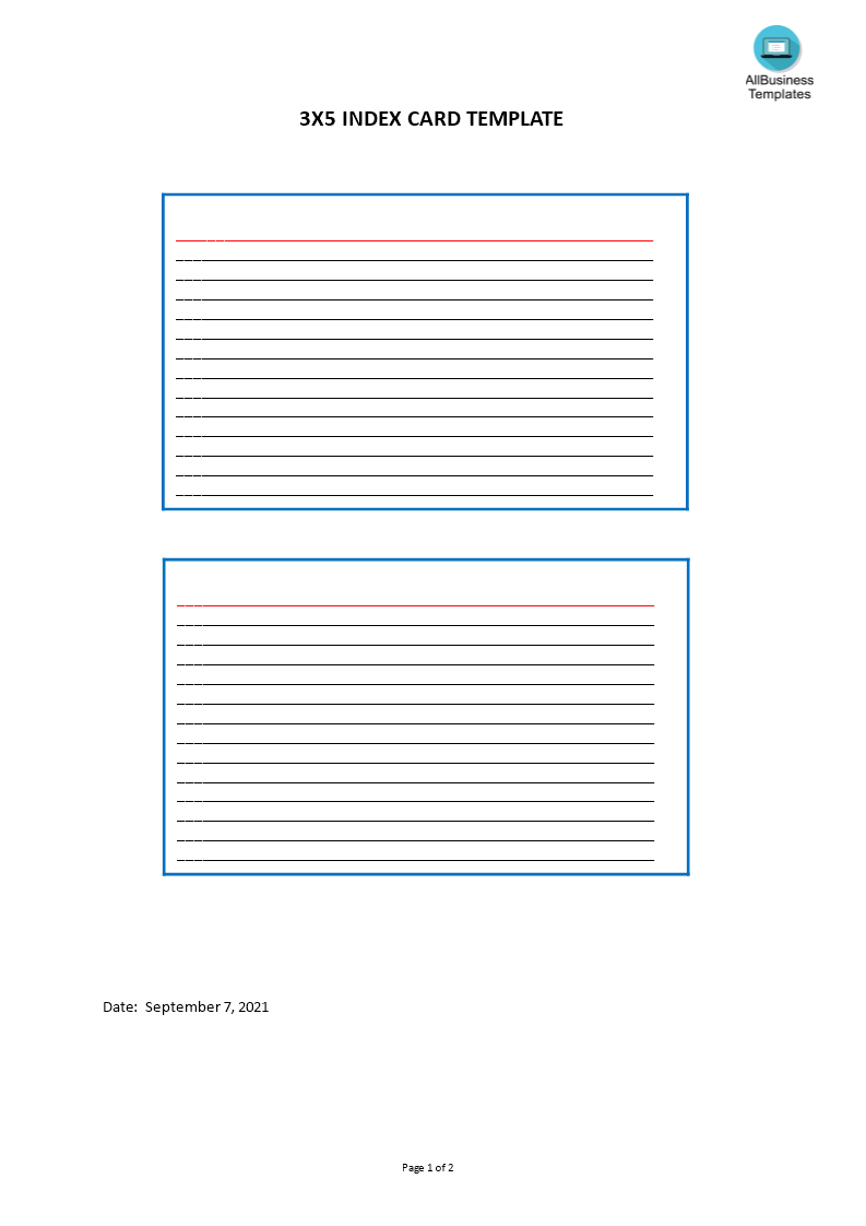  3x5 Index Card Template Allbusinesstemplates