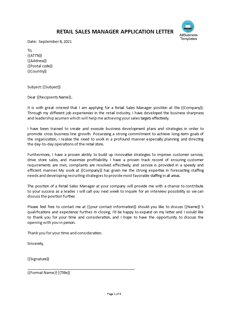 sales manager cover letter templates