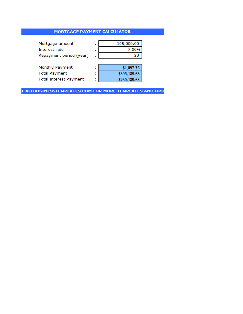 mortgage payment calculator template