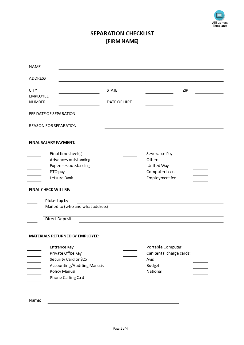 hr separation checklist template