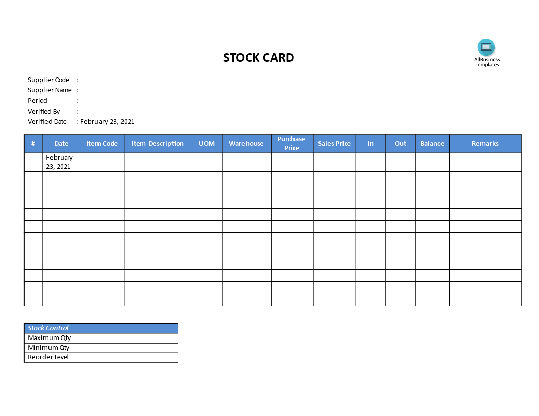 Warehouse Stock Card Templates At Allbusinesstemplates