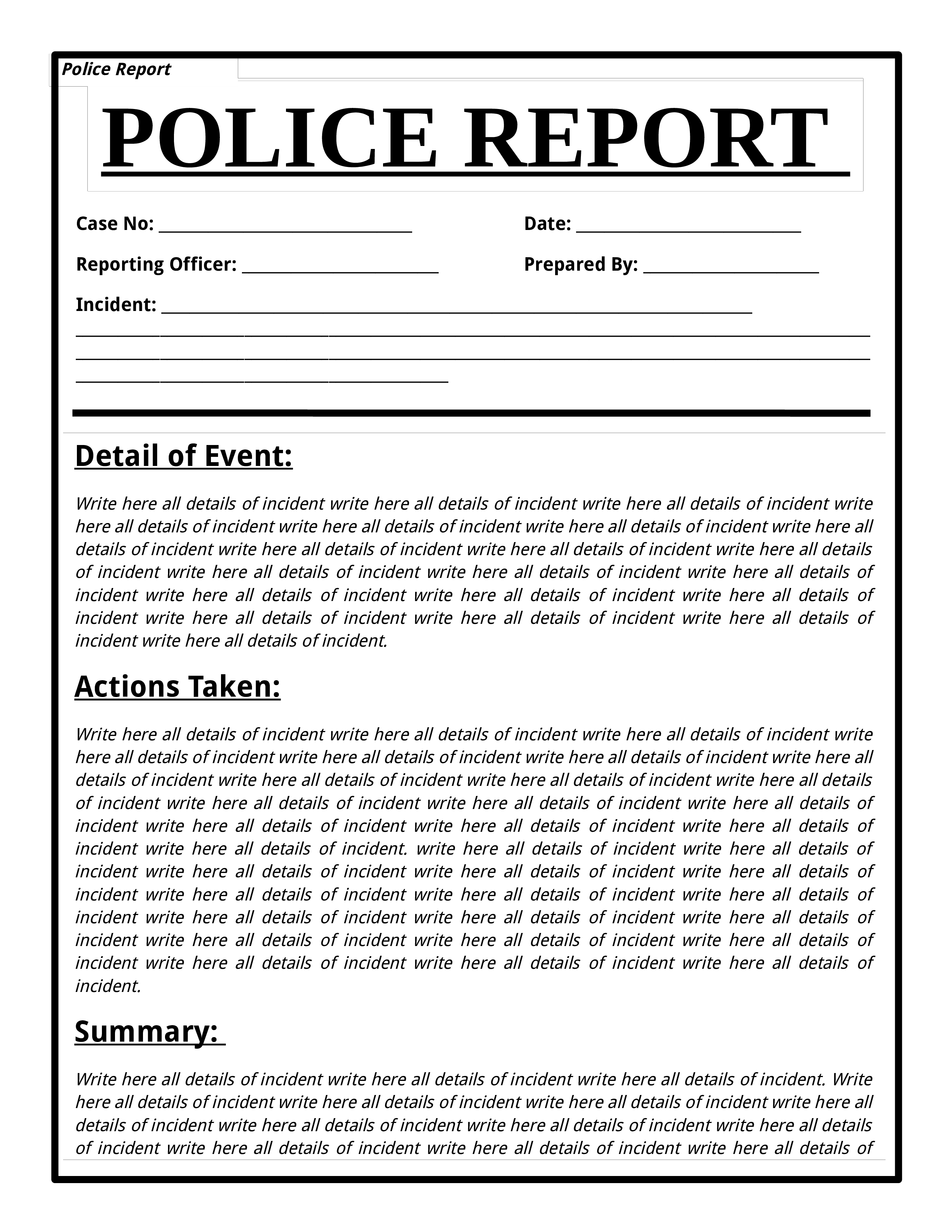 Free Police Report Template Templates At Allbusinesstemplates