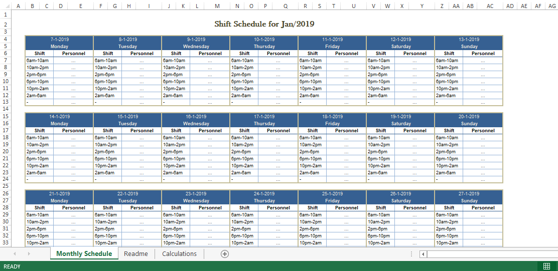 free excel monthly employee schedule template