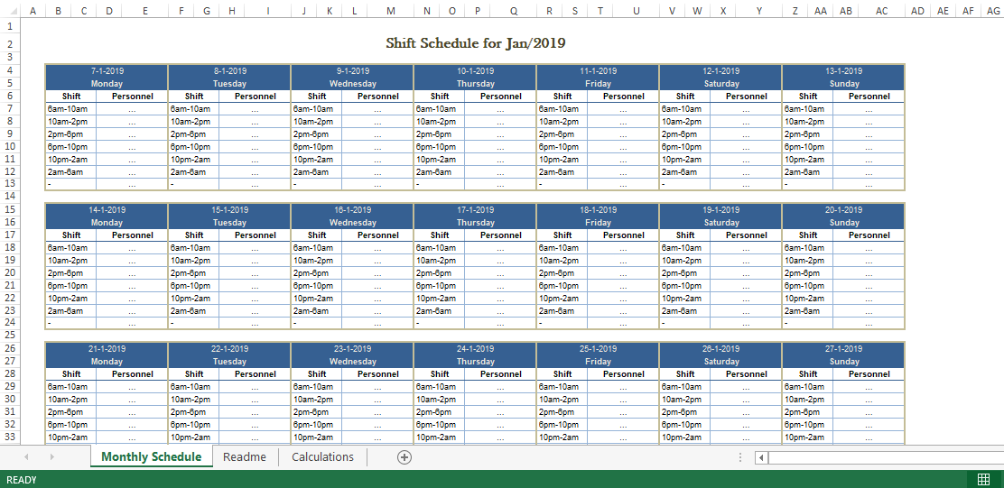 T l charger Gratuit Employee Monthly Shift Schedule Excel Template