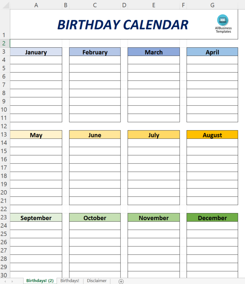 Birthday Anniversary Calendar Template | Templates at ...