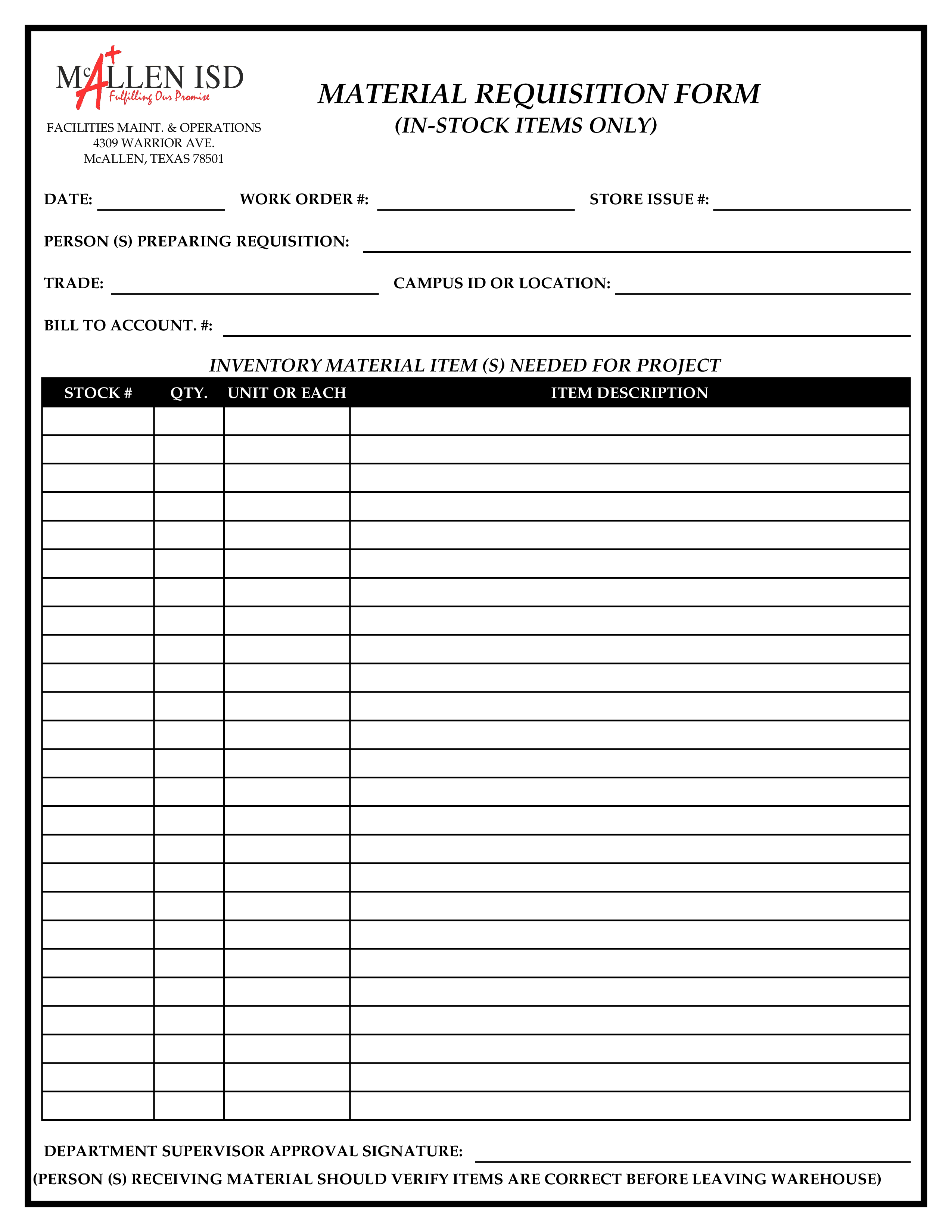 Store requisition form