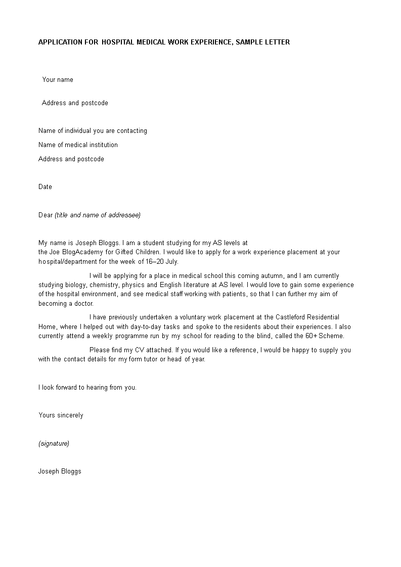example of application letter to a hospital