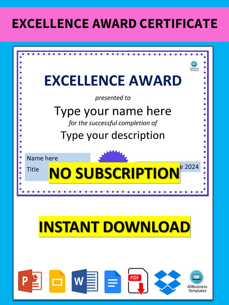 excellence award certificate template