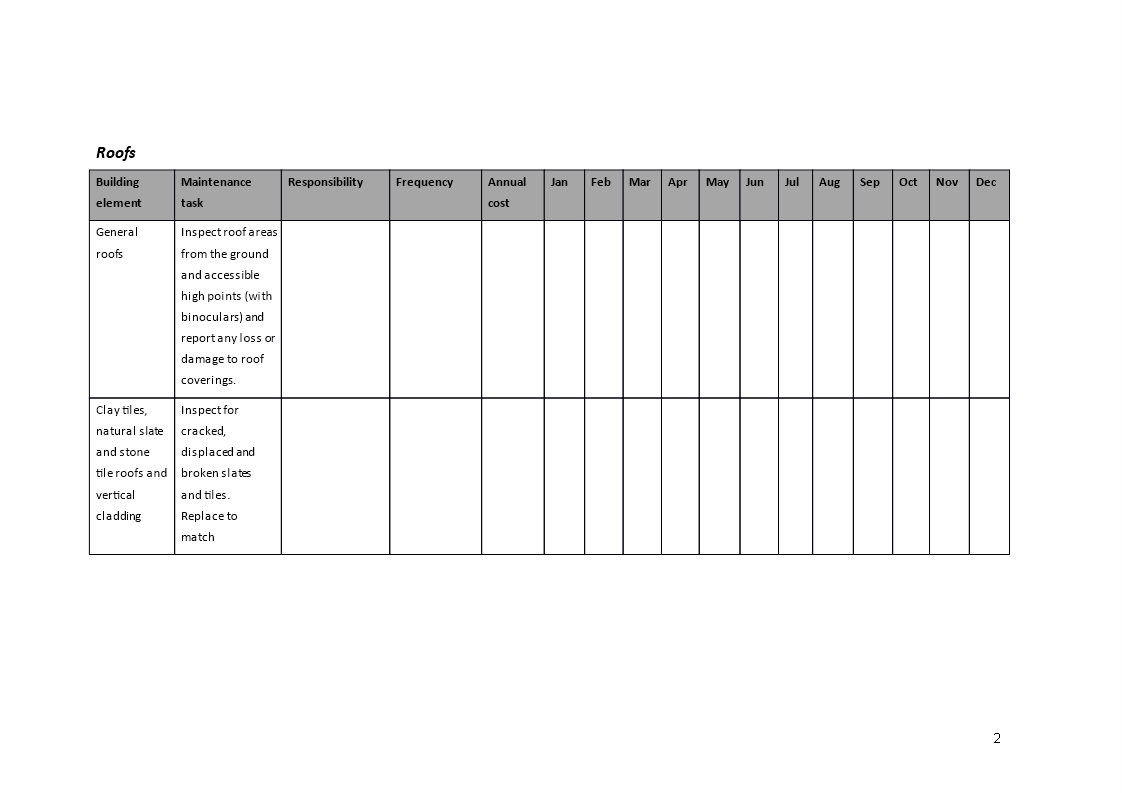 Kostenloses Equipment Maintenance Plan Schedule