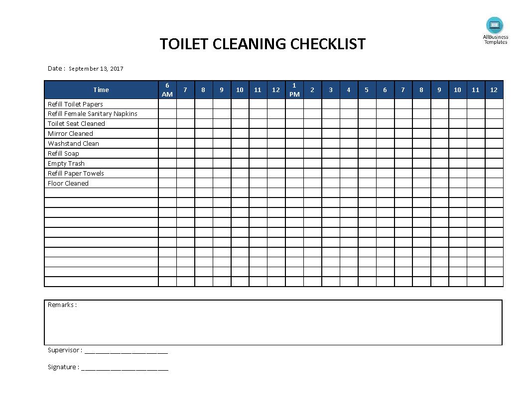 Toilet Cleaning Checklist Templates At Allbusinesstemplates