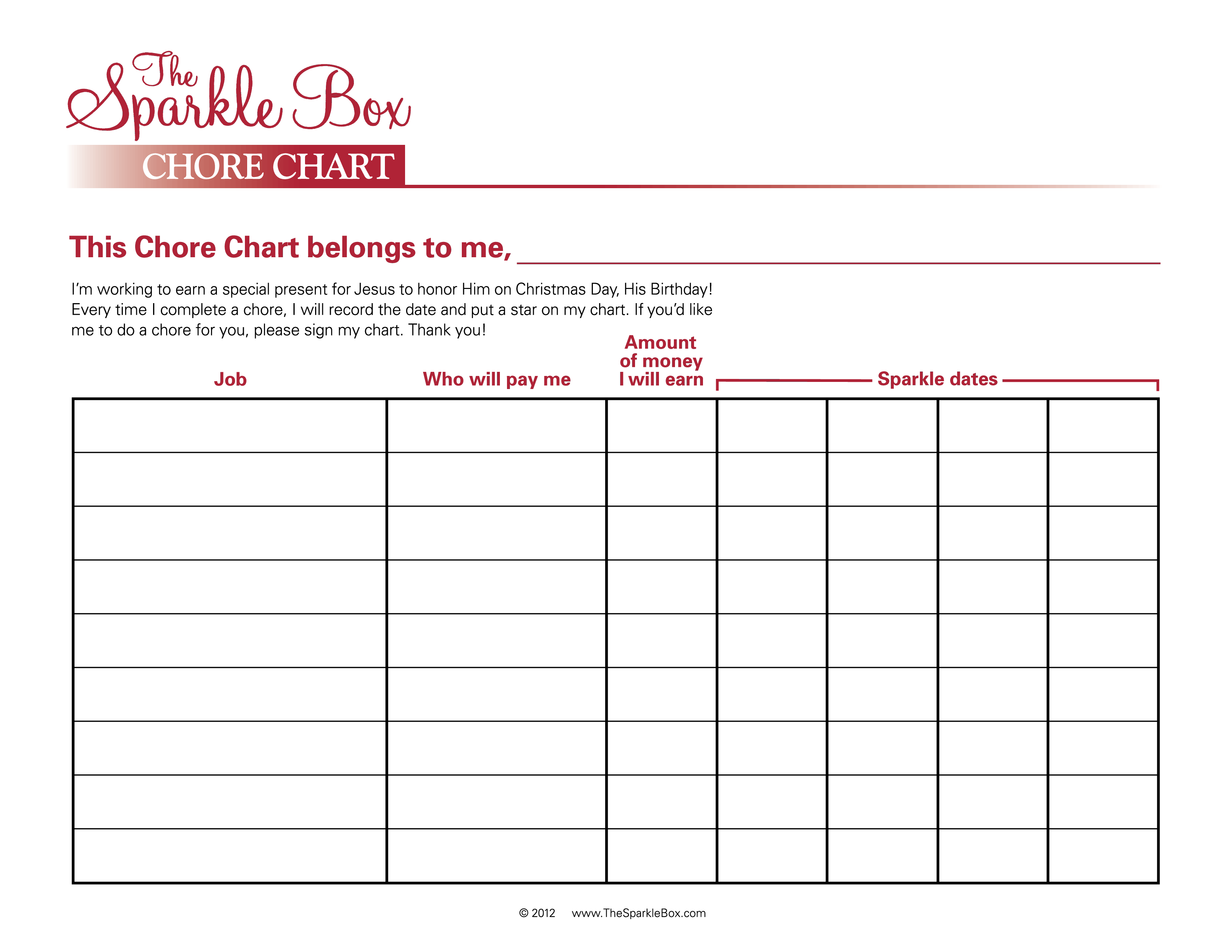 blank printable chore chart voorbeeld afbeelding 