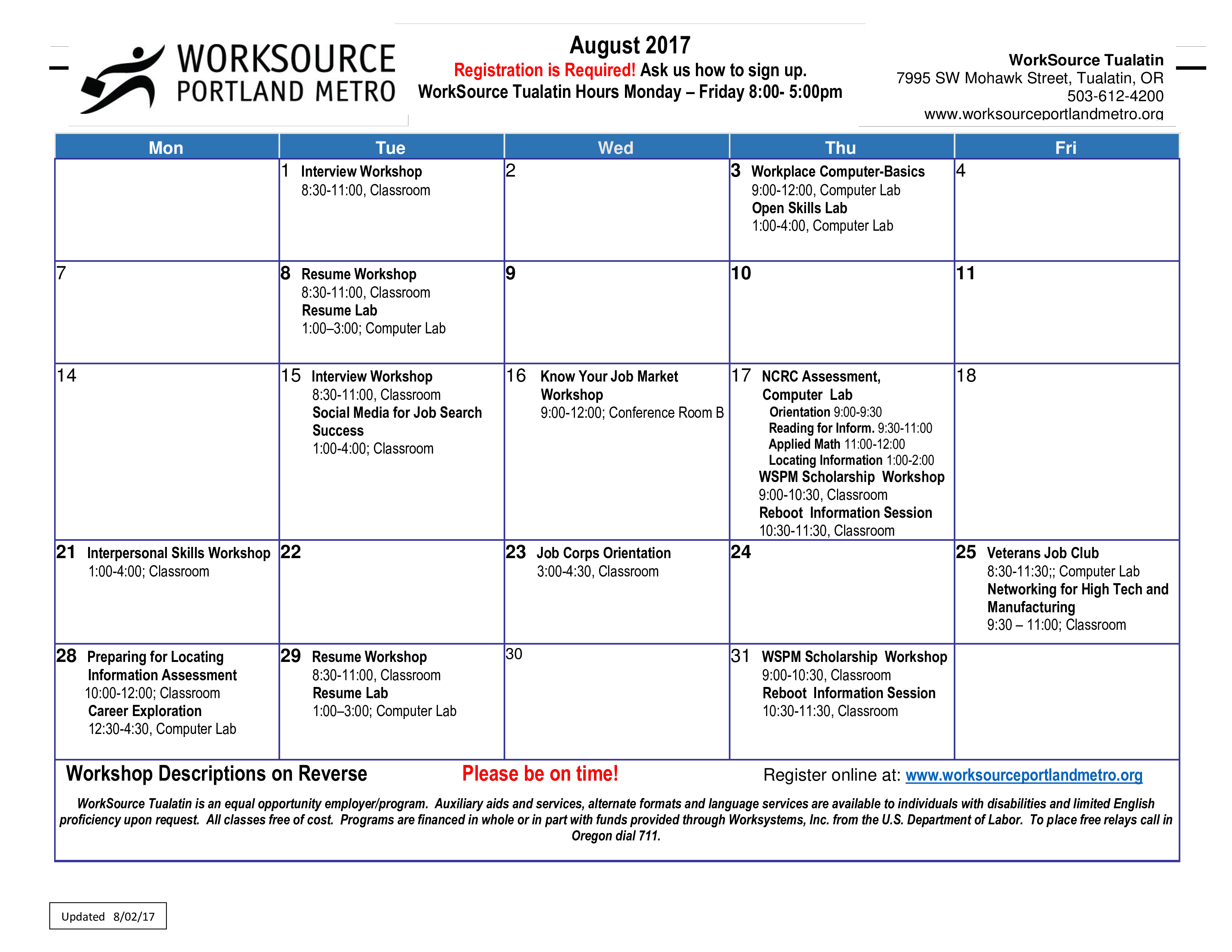 Workshop Calendar Example Templates At Allbusinesstemplates